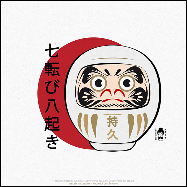 Speaking Kokeshi #040 Daruma, 7 fois en bas 8 fois en haut.